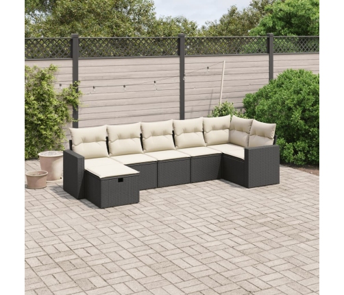 Set de comedor de jardín 7 pzas y cojines ratán sintético negro