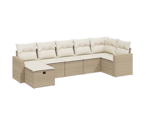 Set sofás de jardín 7 piezas y cojines ratán sintético beige