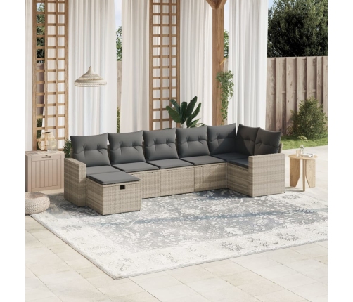 Set de sofás de jardín 7 pzas con cojines ratán PE gris claro