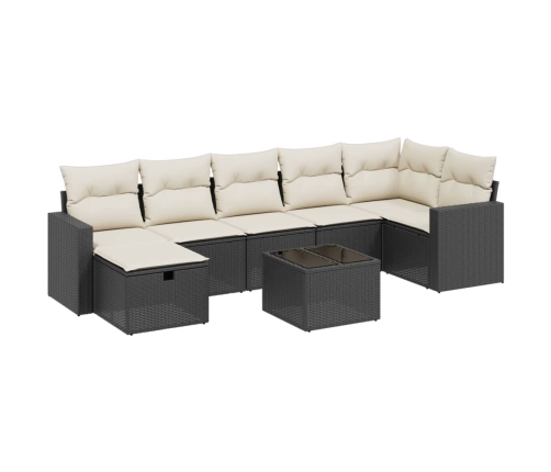 Set de sofás de jardín 8 piezas y cojines ratán sintético negro