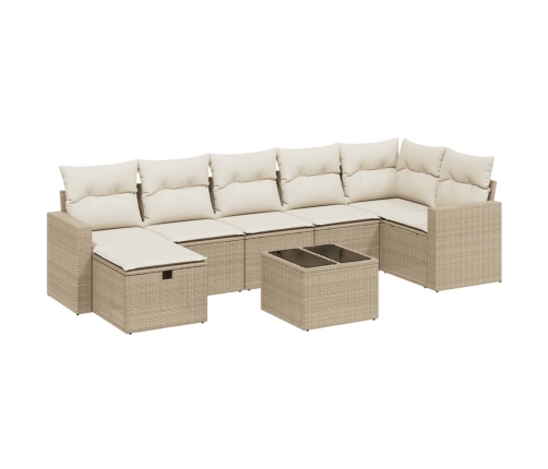 Juego de sofás de jardín con cojines beige 8 pzas ratán PE