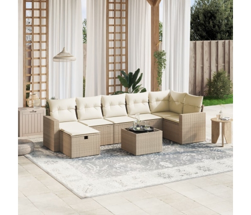 Juego de sofás de jardín con cojines beige 8 pzas ratán PE