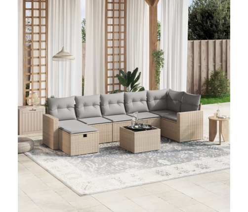 Juego de sofás jardín con cojines beige mezcla 8 pzas ratán PE