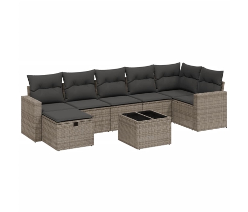Set de sofás de jardín 8 pzas y cojines ratán sintético gris
