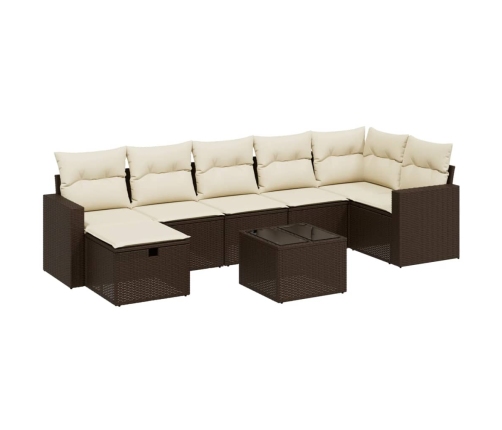 Set sofás de jardín 8 piezas y cojines ratán sintético marrón