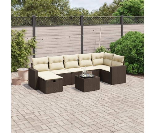 Set sofás de jardín 8 piezas y cojines ratán sintético marrón
