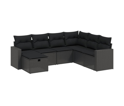 Set de comedor de jardín 7 pzas y cojines ratán sintético negro