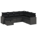 Set de comedor de jardín 7 pzas y cojines ratán sintético negro