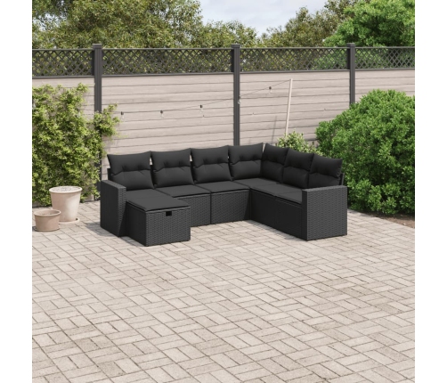 Set de comedor de jardín 7 pzas y cojines ratán sintético negro