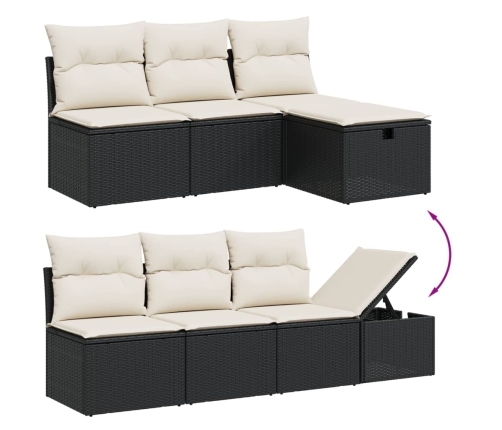 Set de comedor de jardín 7 pzas y cojines ratán sintético negro
