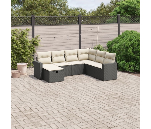 Set de comedor de jardín 7 pzas y cojines ratán sintético negro