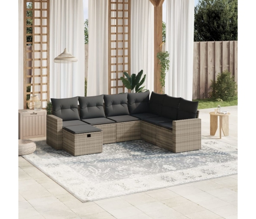 Set de sofás de jardín 7 pzas con cojines ratán PE gris claro