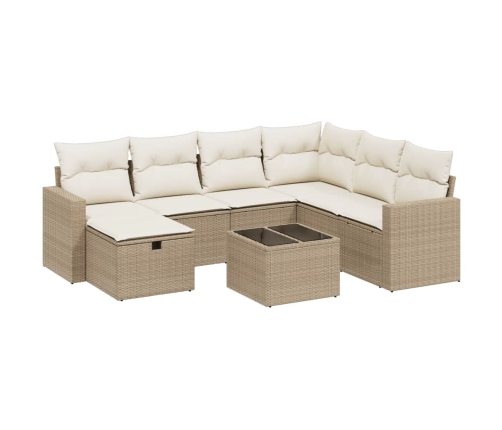 Juego de sofás de jardín con cojines beige 8 pzas ratán PE