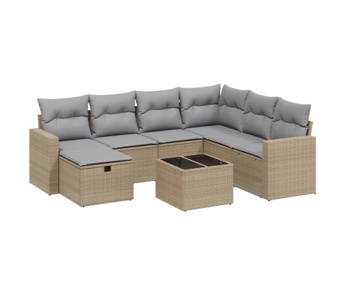 Juego de sofás jardín con cojines beige mezcla 8 pzas ratán PE