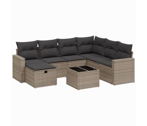 Set de sofás de jardín 8 pzas y cojines ratán sintético gris