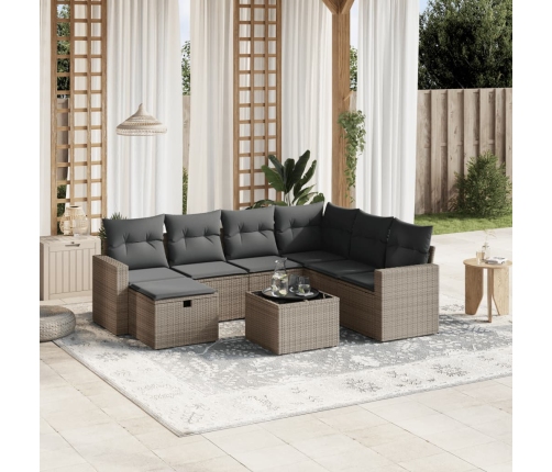 Set de sofás de jardín 8 pzas y cojines ratán sintético gris