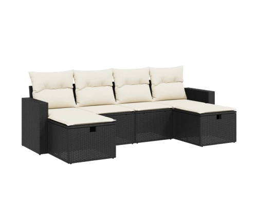 Set de sofás de jardín 6 piezas y cojines ratán sintético negro