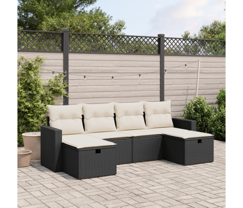 Set de sofás de jardín 6 piezas y cojines ratán sintético negro