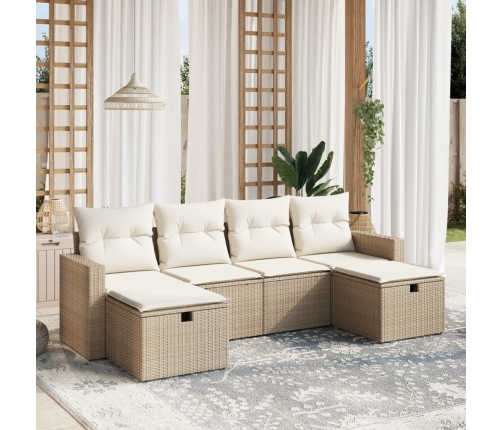 Juego de sofás jardín con cojines 6 pzas ratán sintético beige