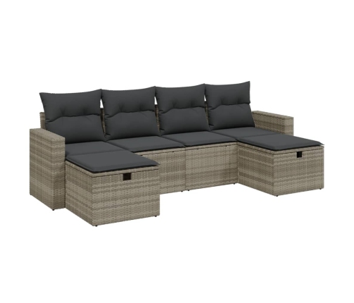 Set de sofás de jardín 6 pzas y cojines ratán sintético gris