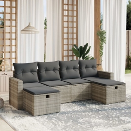 Set de sofás de jardín 6 pzas y cojines ratán sintético gris