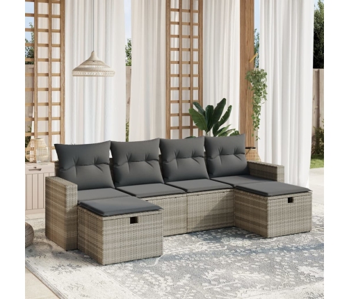 Set de sofás de jardín 6 pzas y cojines ratán sintético gris