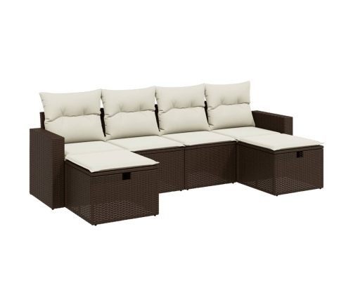 Set sofás de jardín 6 piezas y cojines ratán sintético marrón