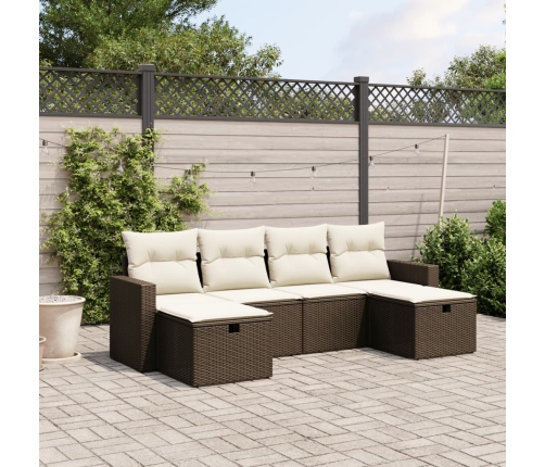 Set sofás de jardín 6 piezas y cojines ratán sintético marrón