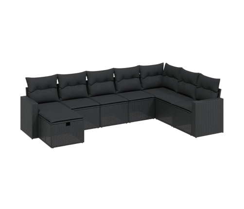 Set de sofás de jardín 8 piezas y cojines ratán sintético negro