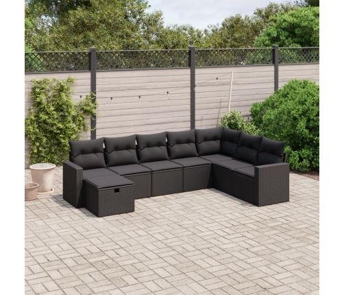 Set de sofás de jardín 8 piezas y cojines ratán sintético negro