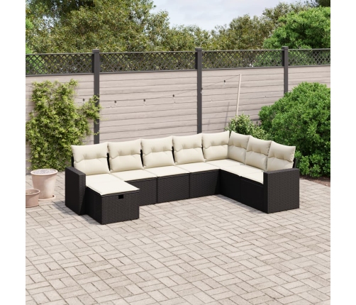 Set de sofás de jardín 8 piezas y cojines ratán sintético negro