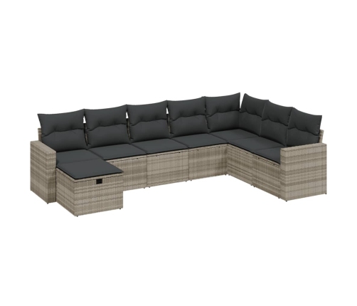 Set de sofás de jardín 8 pzas y cojines ratán sintético gris