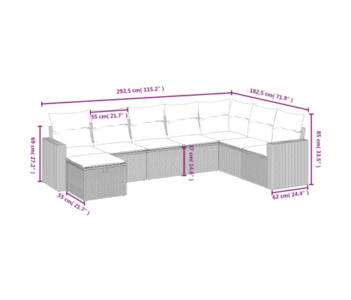 Set de sofás de jardín 8 pzas y cojines ratán sintético gris