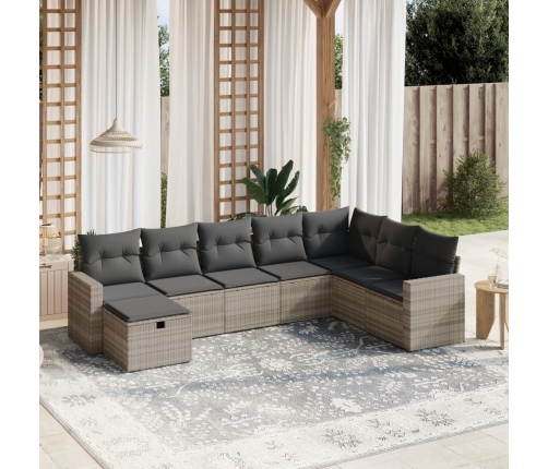 Set de sofás de jardín 8 pzas y cojines ratán sintético gris