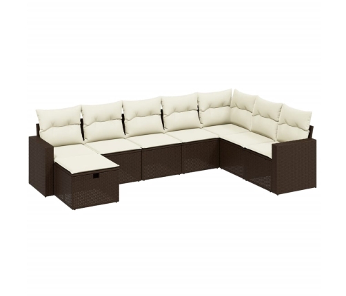 Set sofás de jardín 8 piezas y cojines ratán sintético marrón