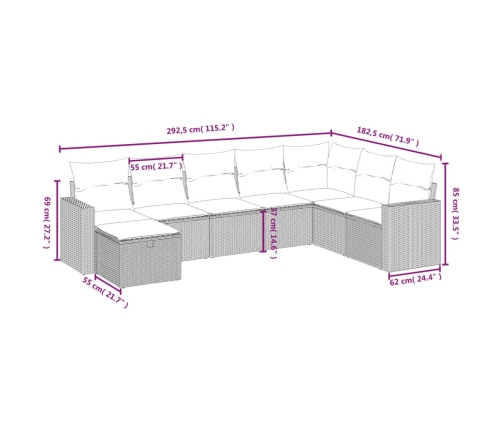 Set sofás de jardín 8 piezas y cojines ratán sintético marrón