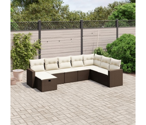 Set sofás de jardín 8 piezas y cojines ratán sintético marrón