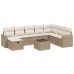 Set de sofás de jardín 9 pzas con cojines ratán sintético beige