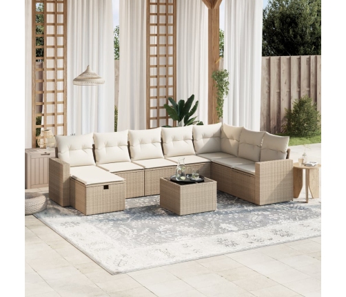 Set de sofás de jardín 9 pzas con cojines ratán sintético beige