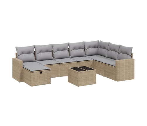 Juego de sofás jardín con cojines beige mezcla 9 pzas ratán PE