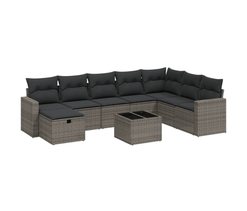 Set de muebles de jardín 9 pzas y cojines ratán sintético gris