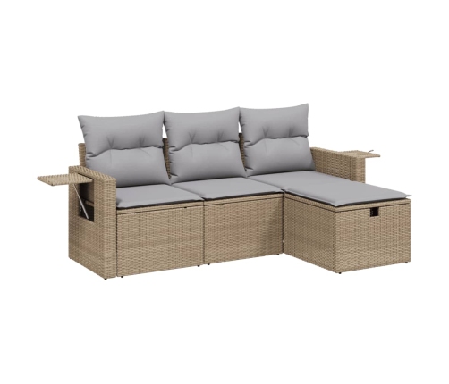 Juego de sofás jardín con cojines beige mezcla 4 pzas ratán PE