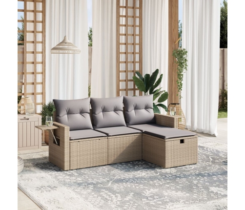 Juego de sofás jardín con cojines beige mezcla 4 pzas ratán PE