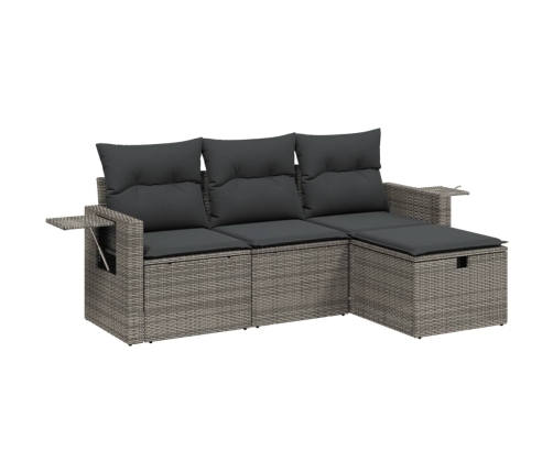 Set de sofás de jardín 4 pzas y cojines ratán sintético gris