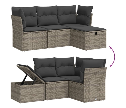Set de sofás de jardín 4 pzas y cojines ratán sintético gris