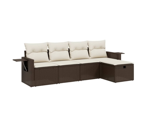 Set comedor de jardín 5 piezas y cojines ratán sintético marrón
