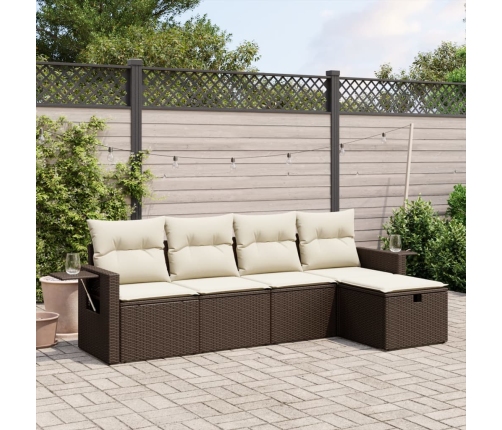 Set comedor de jardín 5 piezas y cojines ratán sintético marrón