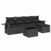 Set de sofás de jardín 6 piezas y cojines ratán sintético negro