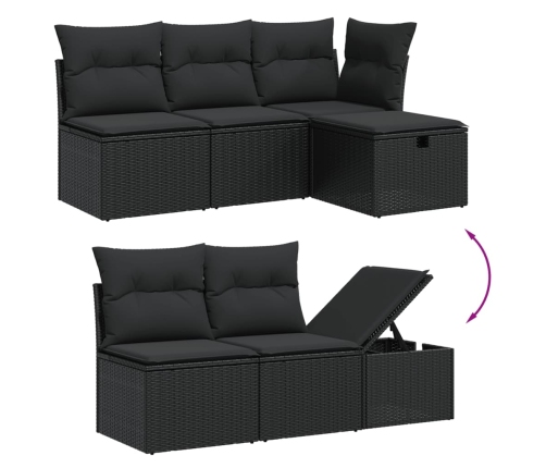 Set de sofás de jardín 6 piezas y cojines ratán sintético negro