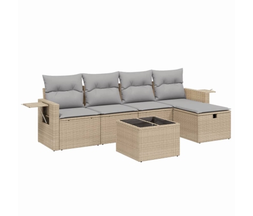 Juego de sofás jardín con cojines beige mezcla 6 pzas ratán PE